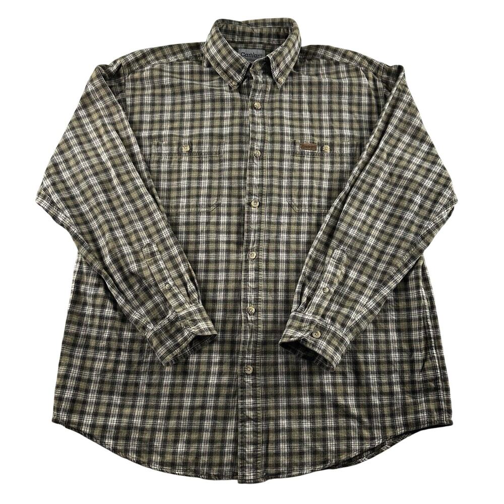 Vintage‎ Carhartt Men's Midweight Flannel Work Shirt Large Plaid Button Down